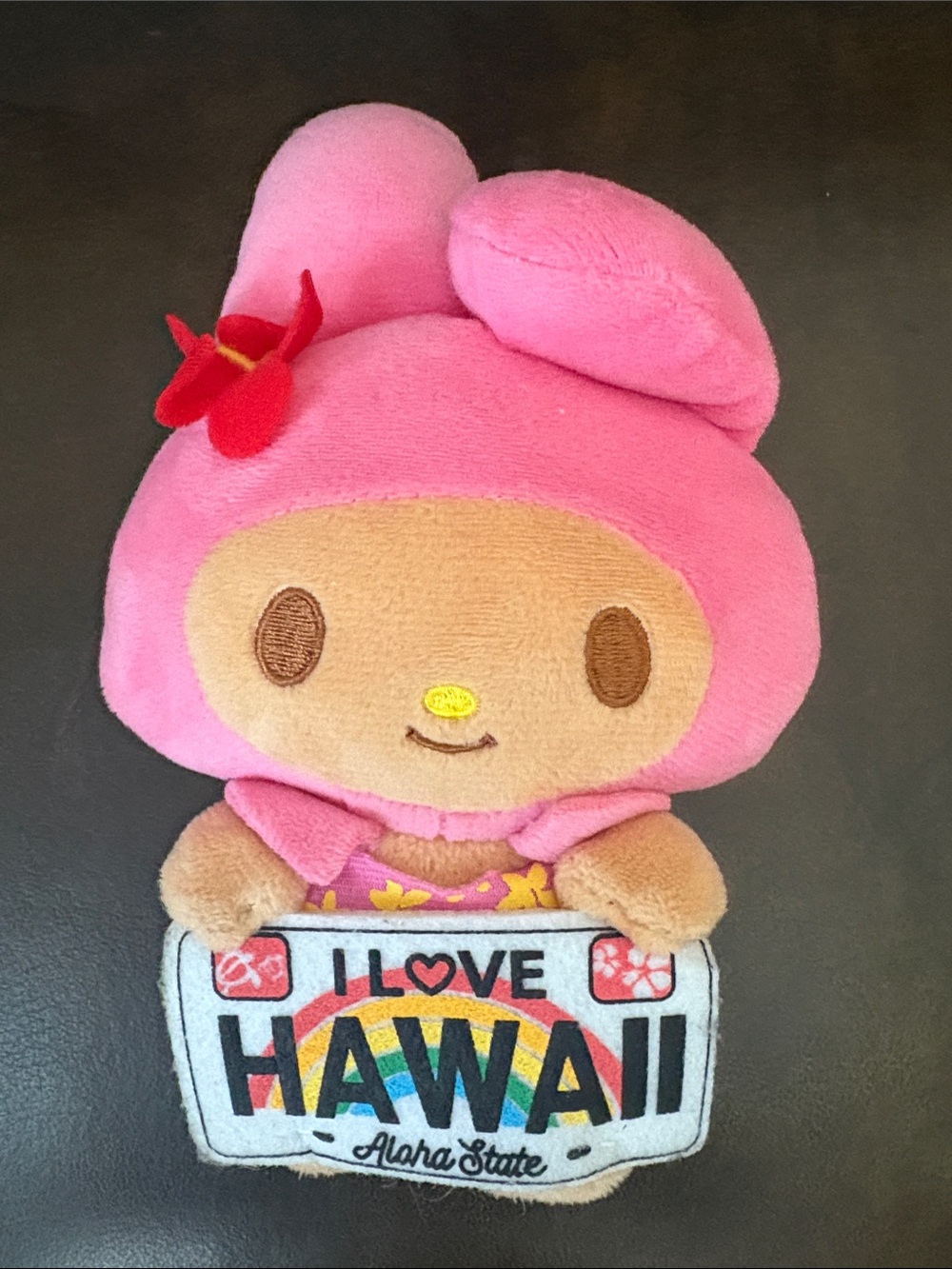 My Melody Plush Holding "I Love Hawaii" Sign